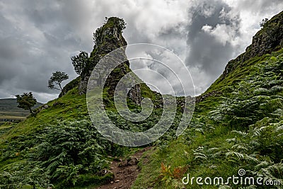 The rocks of Faerie Castle Castle Ewen at the Fairy Glen in Isle of Skye in Scotland Stock Photo