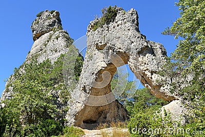 Rocks forming the letter M in stone in the chaos of Montpellier-le-Vieux Stock Photo