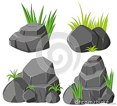 Rocks and grasses on white background Vector Illustration