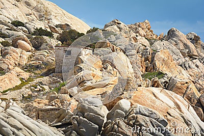 Rocks and hut, Archipela of Maddalena, Sardinia Stock Photo