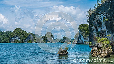 Rocks Landscape in Kabui Bay near Waigeo. West Papuan, Raja Ampat, Indonesia Stock Photo