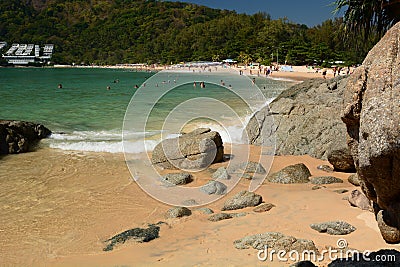 The rocks at Nai Harn beach. Phuket. Thailand Editorial Stock Photo