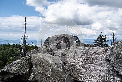 Rocks named Hranicni skaly on Kralicky Sneznik mountains on czech - polish borders Stock Photo