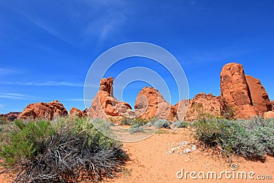 Rocks named Seven Sisters, Valley of Fire State Park, USA Stock Photo