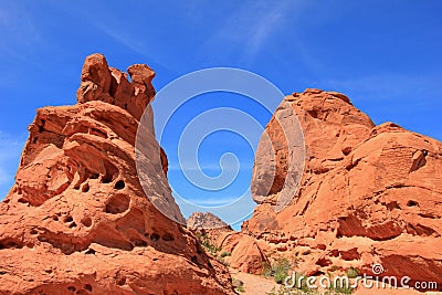 Rocks named Seven Sisters, Valley of Fire State Park, USA Stock Photo