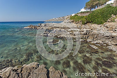 Rocks near Platis Gialos Beach at Mykonos, Greece Stock Photo