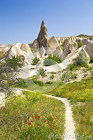 Rocks in Rose Valley of Goreme National Park in Central Anatolia, Stock Photo