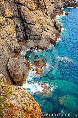 Rocks and sea in Portofino, Liguria, Italy Stock Photo