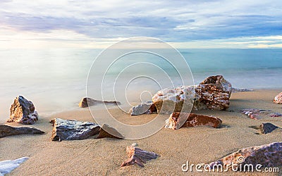 Rocks on the seaside near the beach Cha-am beach , Thailand Stock Photo