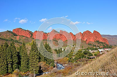 Rocks Seven Bulls in Dzhety-Oguz Stock Photo