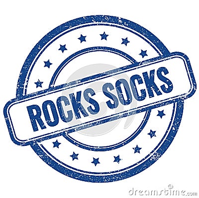 ROCKS SOCKS text on blue grungy round rubber stamp Stock Photo