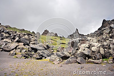 Rocks, stones and boulders in Caucasus mountains Stock Photo