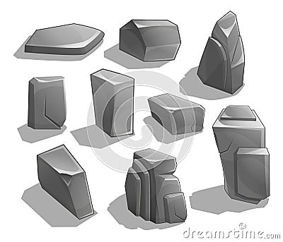 Rocks and stones. Cartoon Stones and rocks in isometric style. Set of different boulders. Vector Illustration