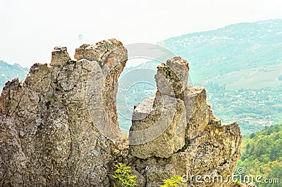 Rocks and Stones of Mountain with aerial view seaside on background Stock Photo