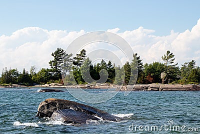 Rocks, trees and water at Franklin Island on Georgian Bay Stock Photo