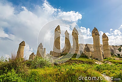 Rocks of an unusual form in Valley of Love in summer day, Cappadocia Stock Photo