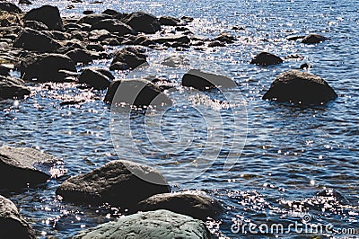 Rocks in the water landscape. stones in the lake Stock Photo