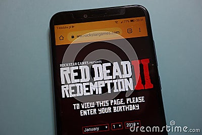 Rockstar Games presents Red Dead Redemption II game on their website displayed on smartphone Editorial Stock Photo