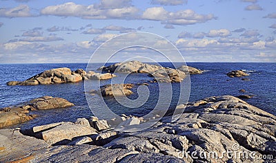 Rocky Bay and islands of Saint Lawrence Estuary in Riviere-au-Tonnerre area, Cote-Nord, Quebec Stock Photo