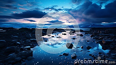 Enchanting Nighttime Beachscape: Exotic Fantasy Landscape In Iceland Stock Photo