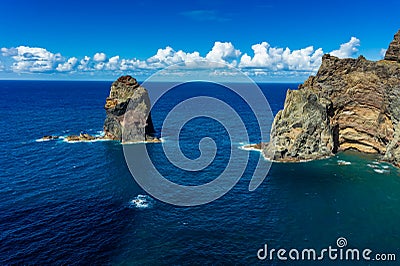 Rocky cliff on Ponta de Sao Lourenco, Madeira Island Stock Photo