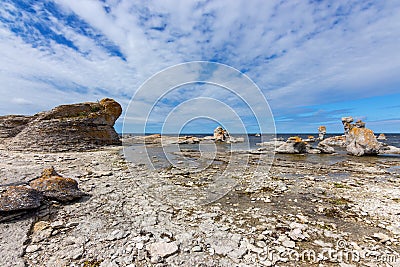 Rocky coast with limestone cliffs in Sweden Stock Photo