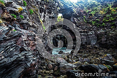 Rocky coastline landscape in Hellnar, Iceland. Stock Photo