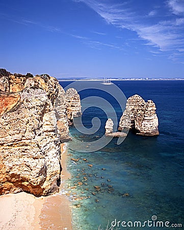 Rocky coastline, Ponta da Piedade, Algarve. Stock Photo