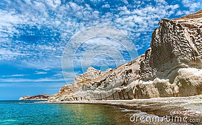 Rocky coastline of Thira Stock Photo