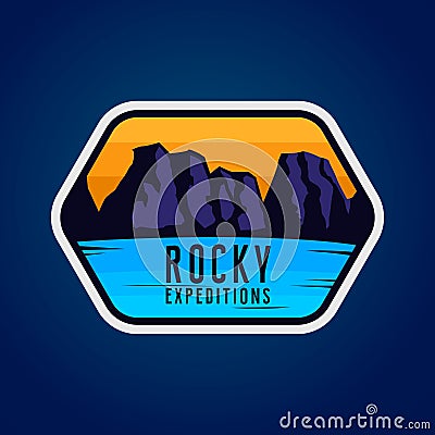 Rocky expeditions. Travel sticker for apparel, clothing, banners. Vector Illustration