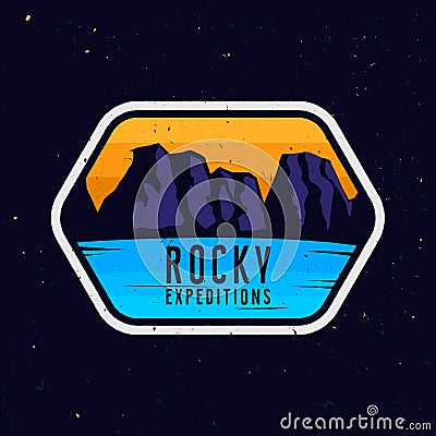 Rocky expeditions. Travel sticker for apparel, clothing, banners. Vector Illustration