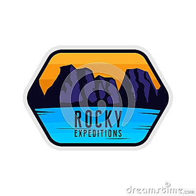 Rocky expeditions. Travel sticker for apparel, clothing, banners. Vector Illustration