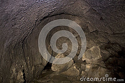 Rocky Interior Of A Lava Tube Cave Stock Photo