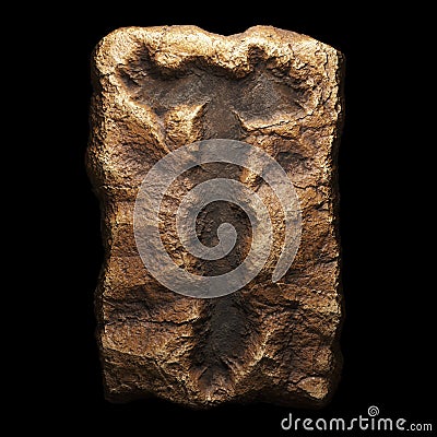 Rocky letter T. Font of stone isolated on black background. 3d Stock Photo