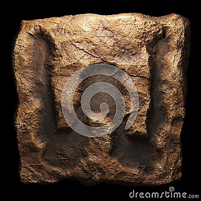 Rocky letter W. Font of stone isolated on black background. 3d Stock Photo