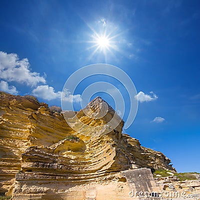 Rocky mount slope on cloudy sky background Stock Photo