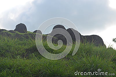 rocky mountain with very green grass around the island of Dewata Bali Stock Photo