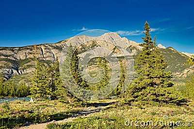 Rocky Mountains. Beautiful landscape with mountains and rivers in the Jasper National Park Canada. Icefield parkway. Stock Photo