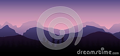 Rocky mountains landscape background in a dusk Vector Illustration