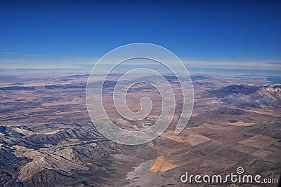 Rocky Mountains, Oquirrh range aerial views, Wasatch Front Rock from airplane. South Jordan, West Valley, Magna and Herriman, by t Stock Photo