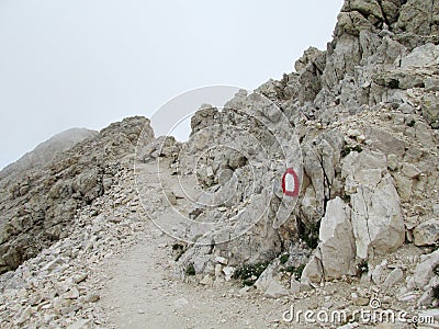 Rocky path in clouds in Apennine Mountain Range Stock Photo