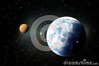Rocky planets, Exoplanets or Extrasolar planets from deep outer space Cartoon Illustration