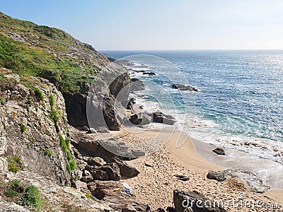 Beach of Finisterre - the real end of the Pilgrimway Camino de S Stock Photo