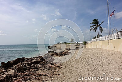 The rocky and sandy beach outside of Gilbert`s Bar House of Refuge in Stuart, FL Stock Photo