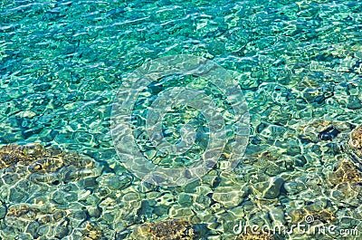 Rocky sea floor and crystal clear turqoise water Stock Photo