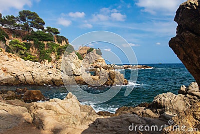 Rocky seascape in Costa Brava, Spain. Landscape of spanish coast in mediterranean sea Stock Photo