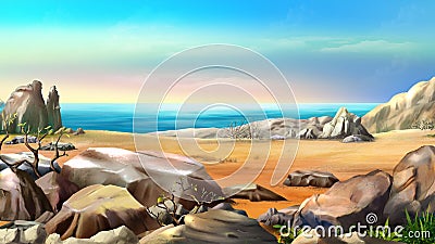 Rocky Shore Against Blue Sky Stock Photo