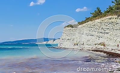 Rocky shore view. Black Sea Coast of Divnomorskoe town. Krasnodar region Editorial Stock Photo