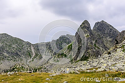 Rocky steep mountain panorama in the Retezat Natural Park, Romania Stock Photo
