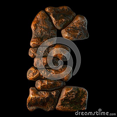 Rocky symbol lira. Font of stone on black background. 3d Stock Photo